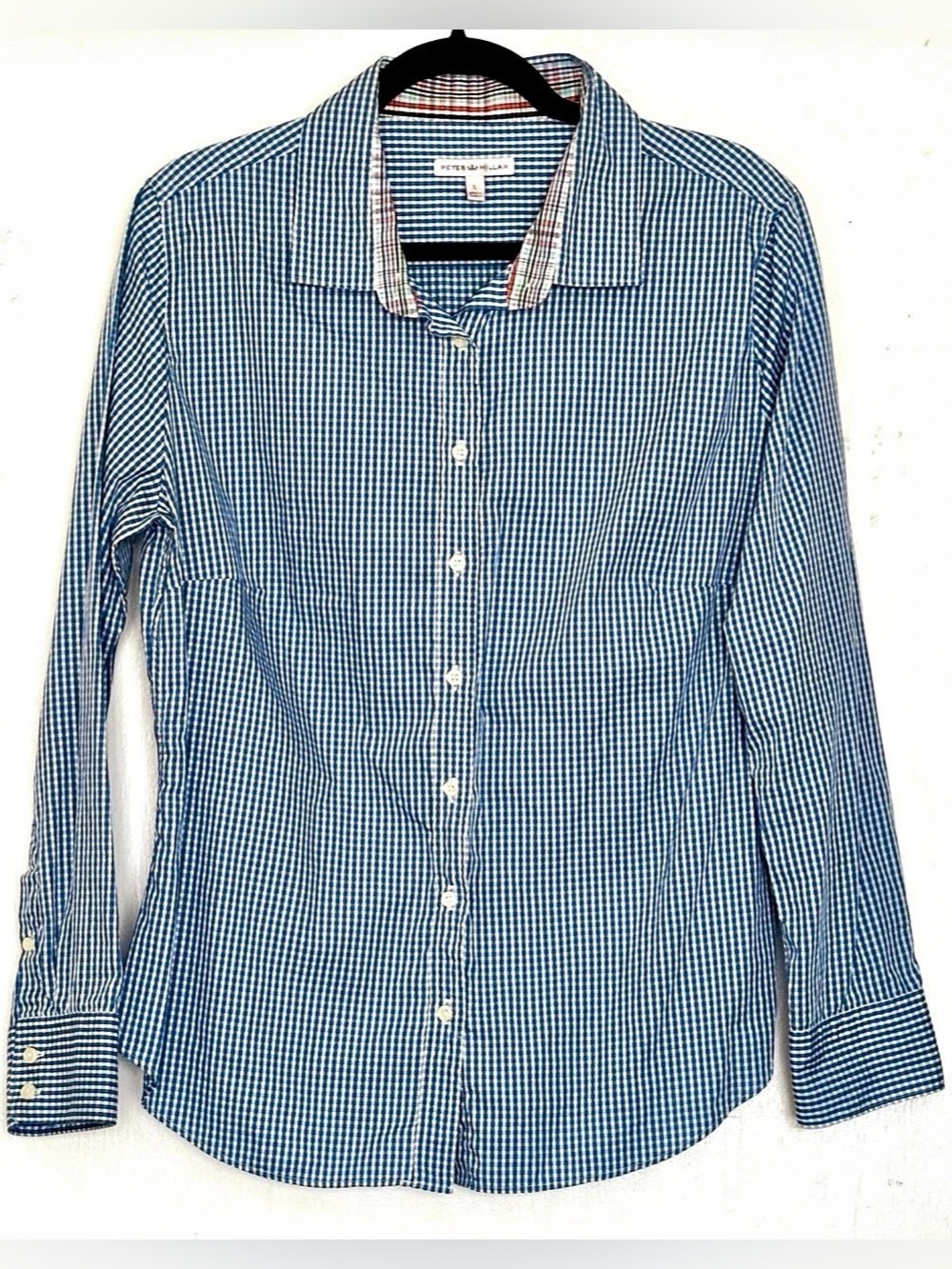 Peter Millar Gingham Cotton Shirt Blue & White Size Large